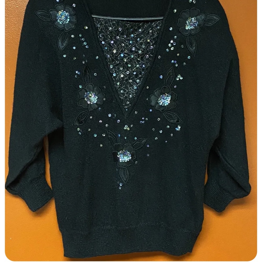 Vintage Bonnie Boerer Embellished Sweater Size Medium black